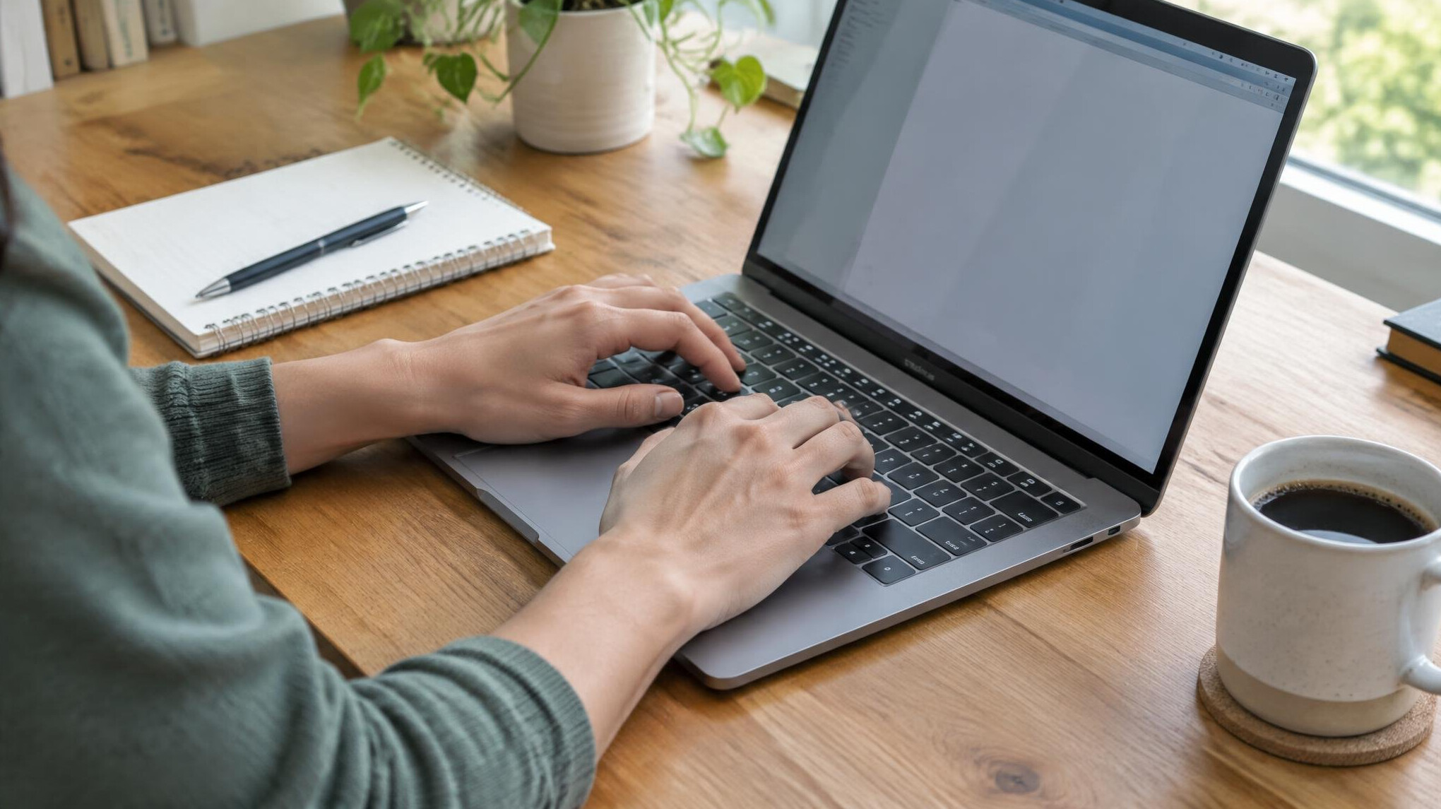 Person typing on a laptop keyboard at a desk