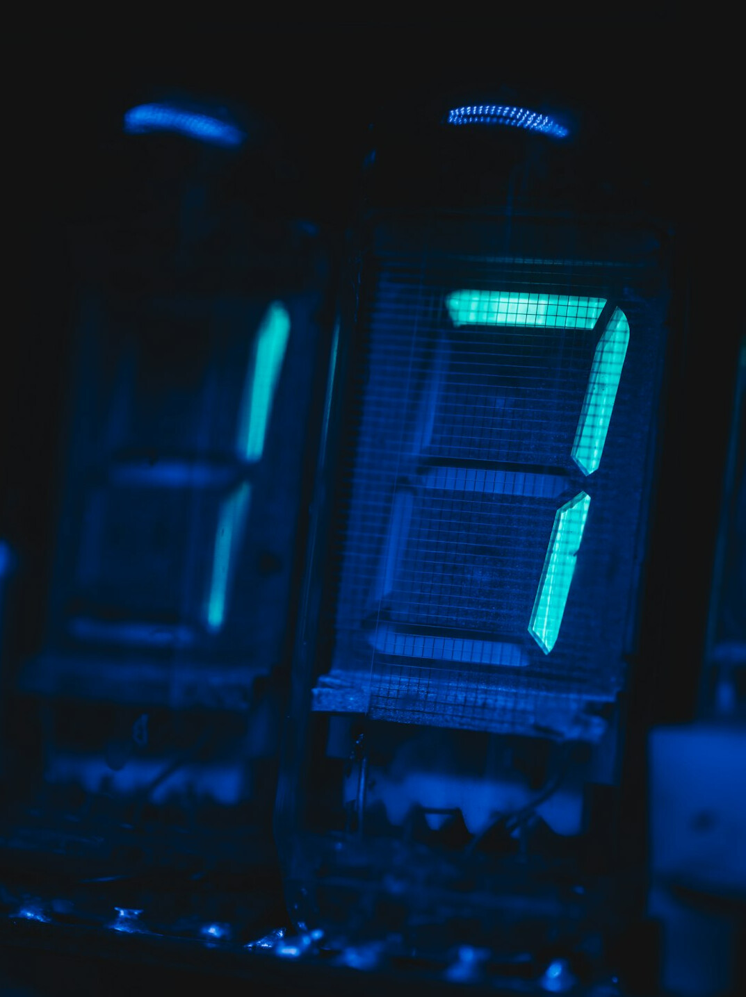 Close-up of an illuminated blue circuit board